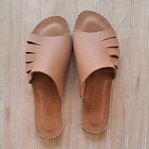 Antika Handmade Leather Cut Out Slide Rhinestone Trim Slip-On Flats Sandals